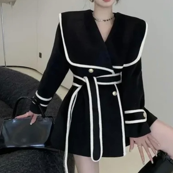 Brand New Women Woolen Warm Tunic Trench Fall Winter Coat Jacket Size S Black - Picture 3 of 5